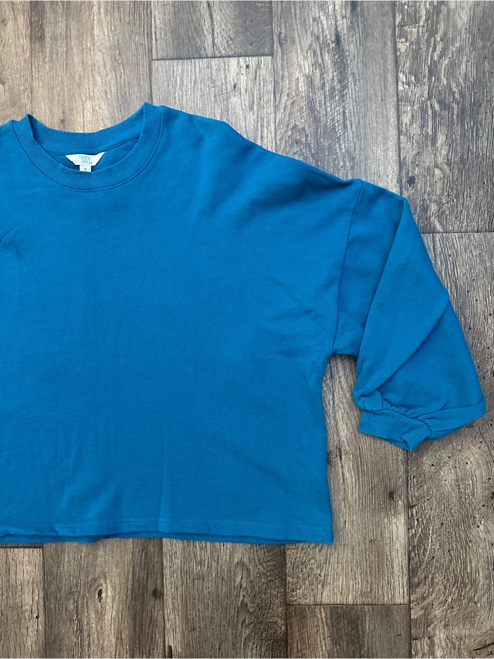 Time and Tru 100% Cotton Cropped Oversized Pullover Sweater Women’s S Green Teal